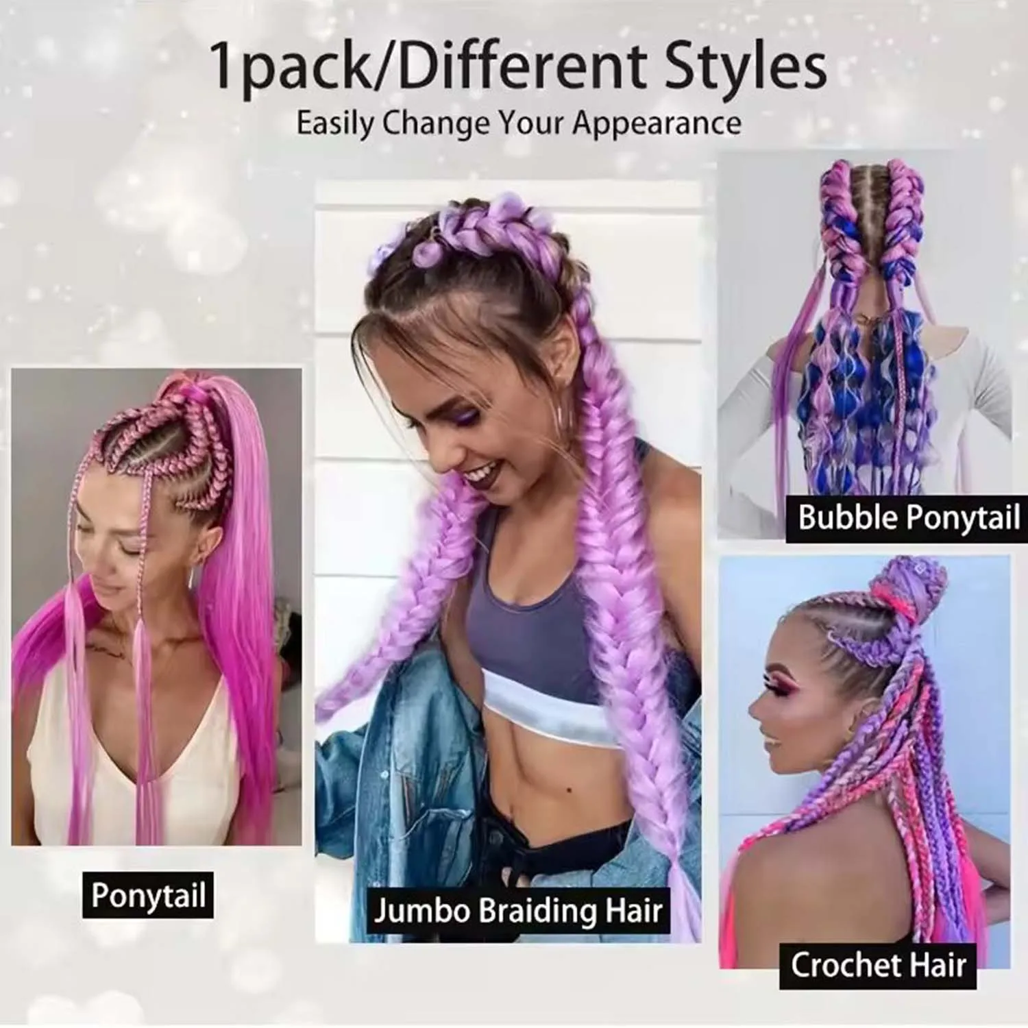 Synthetic Purple Hair Extensions, Colorful Braiding Hair Long Straight Braided Pony Tail Hairpiece Women Hair Accessories Part