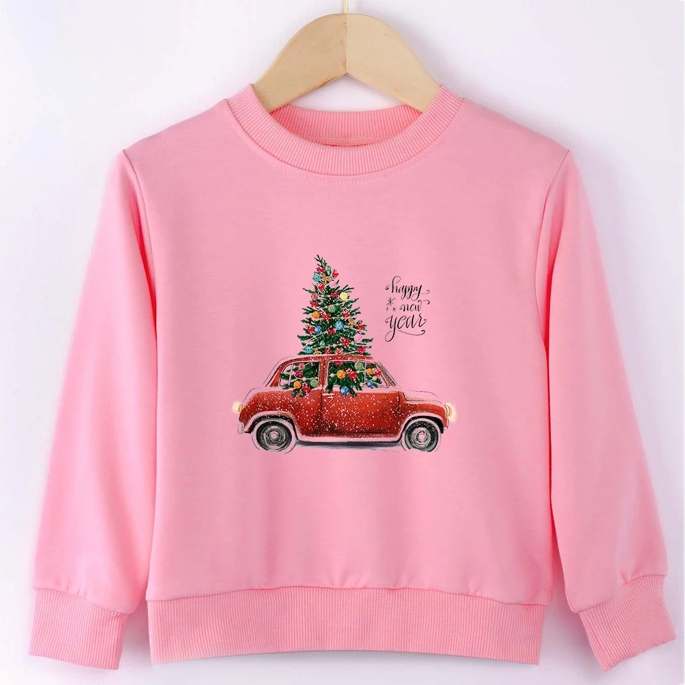 Merry Christmas Kids Hoodie Truck Christmas Tree Print Beautiful Cute Baby Boy Girl Clothes Happy New Year Children Sweatshirt