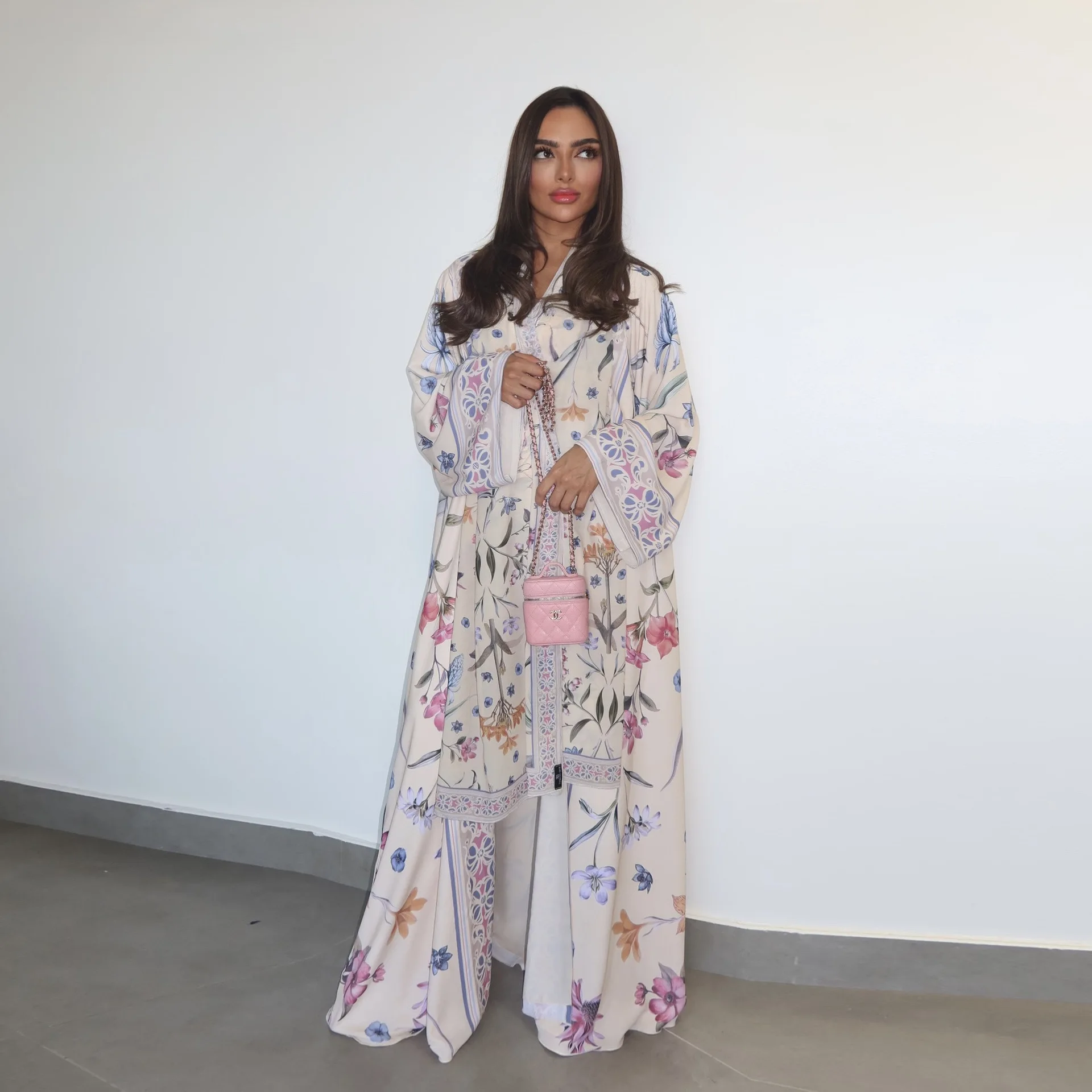 2025 Women Muslim Dress Elegant Abaya Printed Floral Abaya Dress Set Hijab Abaya With Scarf Two Pieces Clothes Robe