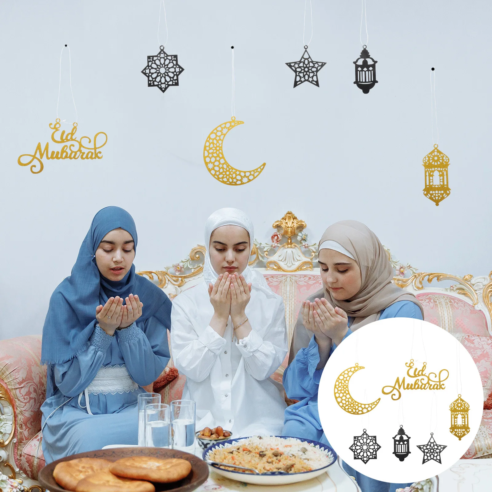 

6Pcs Star Moon Ramadan Eid Hanging Ornaments Decorations Islamic Party Home Decor Ceiling Wall Garland Star and Moon Decor
