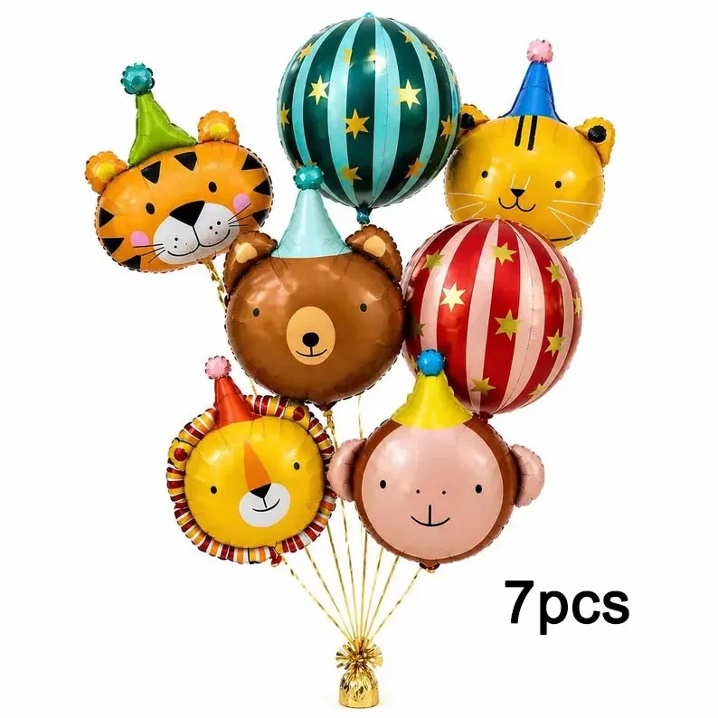 1/7 Stück Cartoon-Clown-Tier-Geburtstagshüte Folienballons Niedlicher Bär Katze Löwe Affe für Kinderparty Klassenzimmer-Dekoration Geburtstagsgeschenke – Detail 11