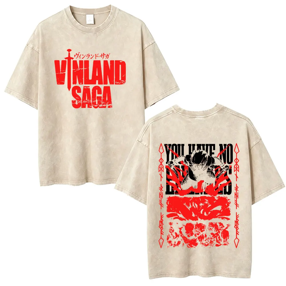Washed Vintage Anime Vinland Saga Thorfinn Graphic T-shirts Men Women 90s Manga Oversized T-shirt High Quality Cotton T Shirts