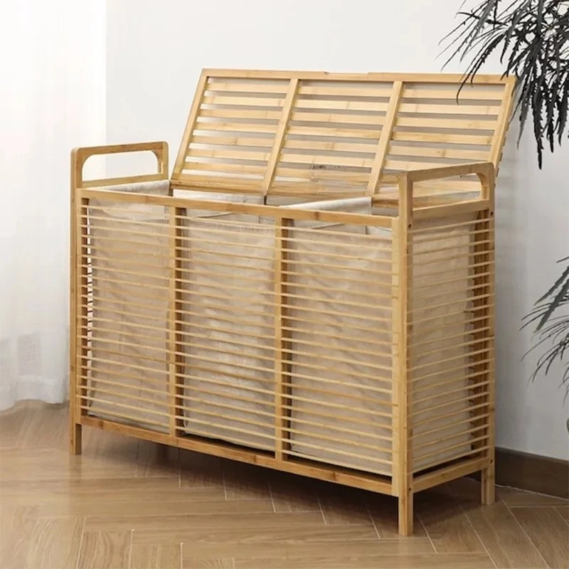 Bamboo Laundry Basket for Bedroom Multi-Layer Clothing Organizer Minimalist Floor Storage Cabinet Classification Home Organizer