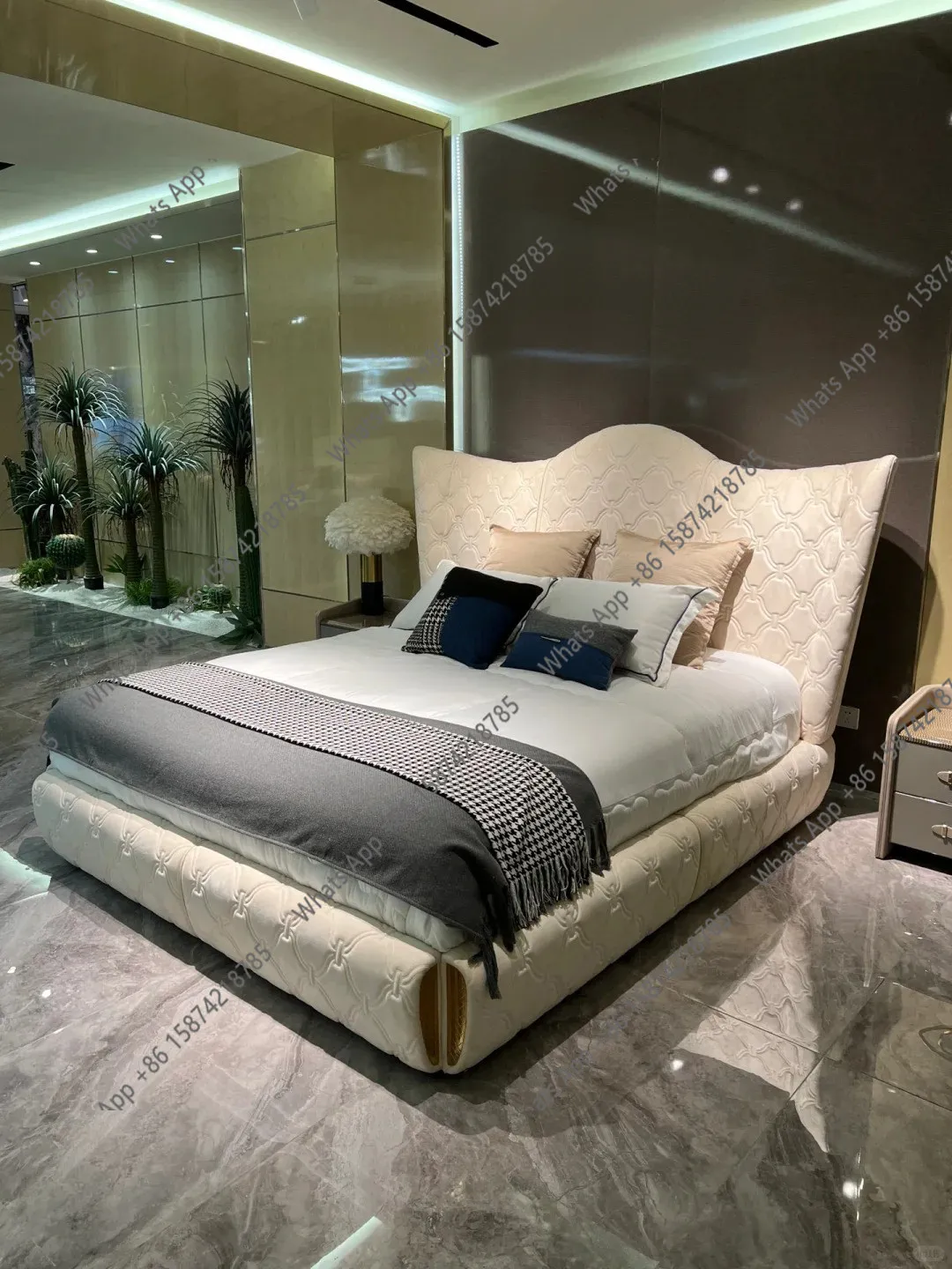 Zx Italian Simple Light Luxury Designer Household Large Master Bedroom Villa Matte Cloth Double Bed