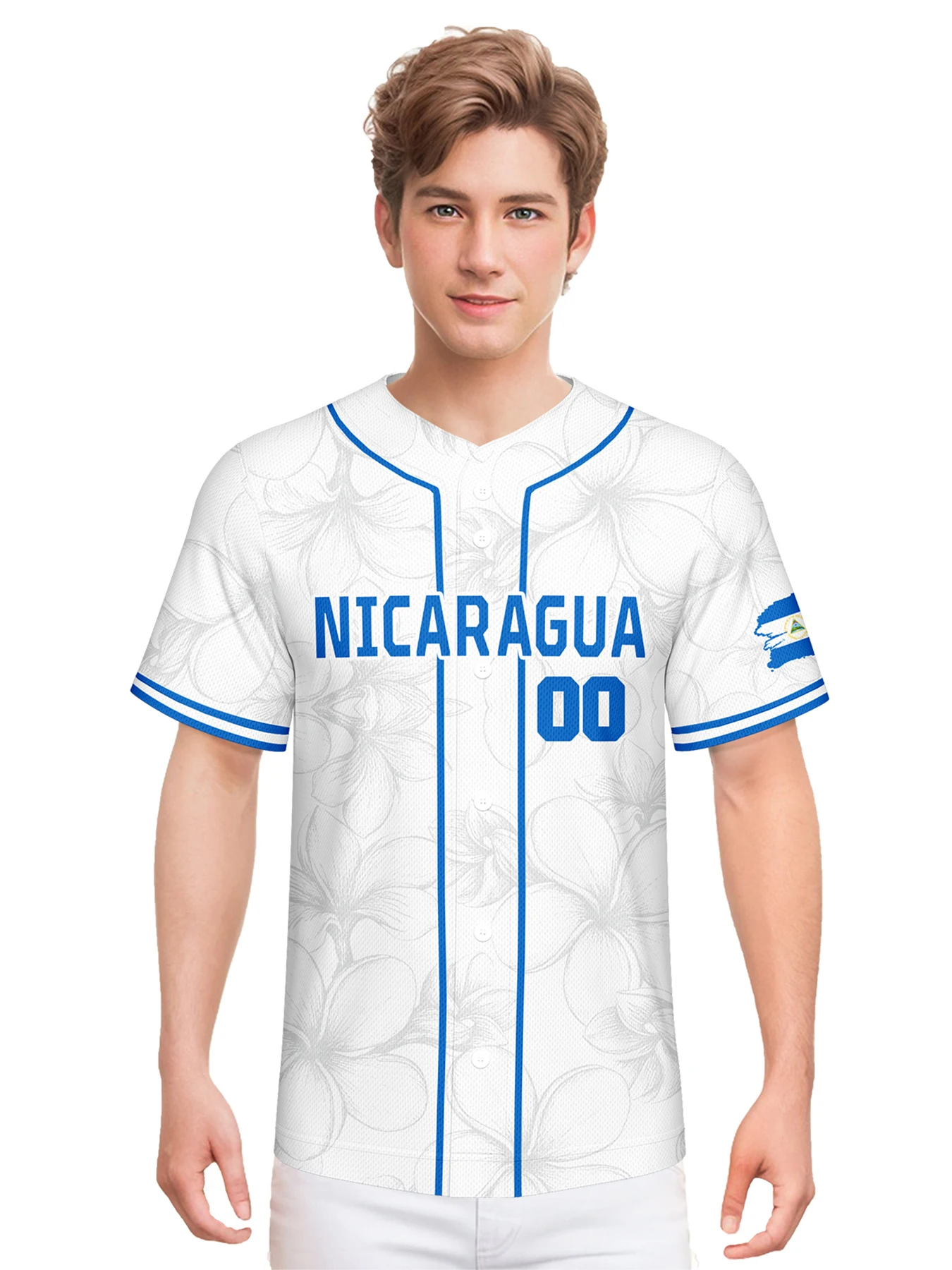Personalized Nicaragua Baseball Jersey Custom Name Number Flag Inspired Button Down Baseball Shirt Sportwear for Men