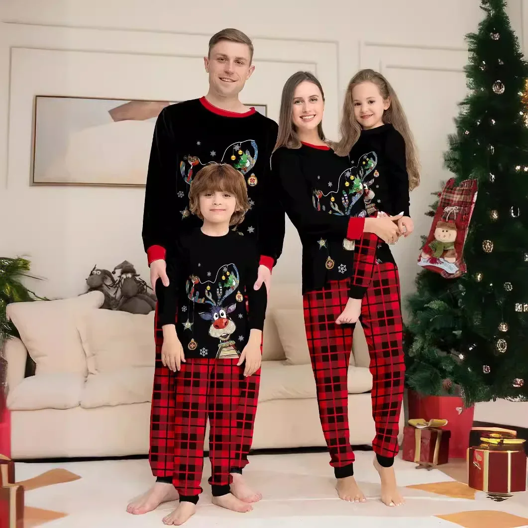 Merry Christmas Print Mom Daughter Dad Son Matching Pajamas Cute Soft Sleepwear 2 Pcs Suit Baby&Dog Romper Xmas Gift Family Look