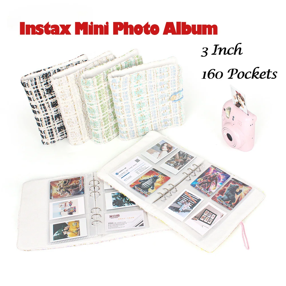 3-inch 160 Pockets Fabric-covered Flip Card Album, Movie Ticket Postcard Storage Commemorative Album Photo Album.