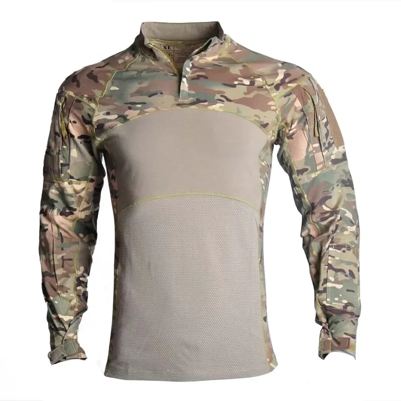 

Men's Long Sleeve Tactical Shirts Outdoor Hiking T-shirts 1/4 Zipper Camo Camping Combat Tops Elastic Hunting Clothes