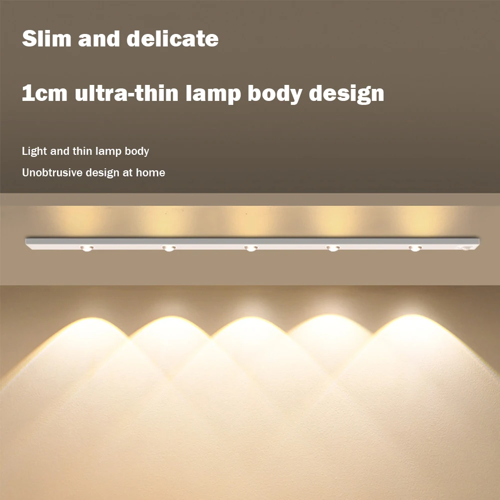 LED Night Light Ultra-thin Rechargeable Wireless Motion Sensor Light Adhesive Brightness Adjustable for Living Room Bedroom