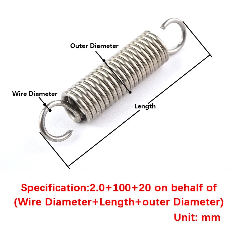 2pcs Wire diameter 0.8mm, 1.0mm, 1.2mm stainless steel open hook tension spring, high strength, easy installation
