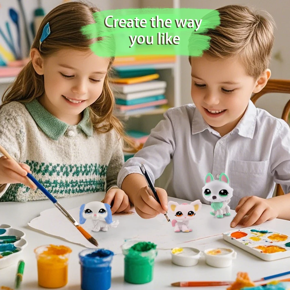 

3pcs LPS Mini Pet Shop Rare Pet Animal White Base Husky Chihuahua King Spaniel DIY Paint Parent Child Interactive Toys