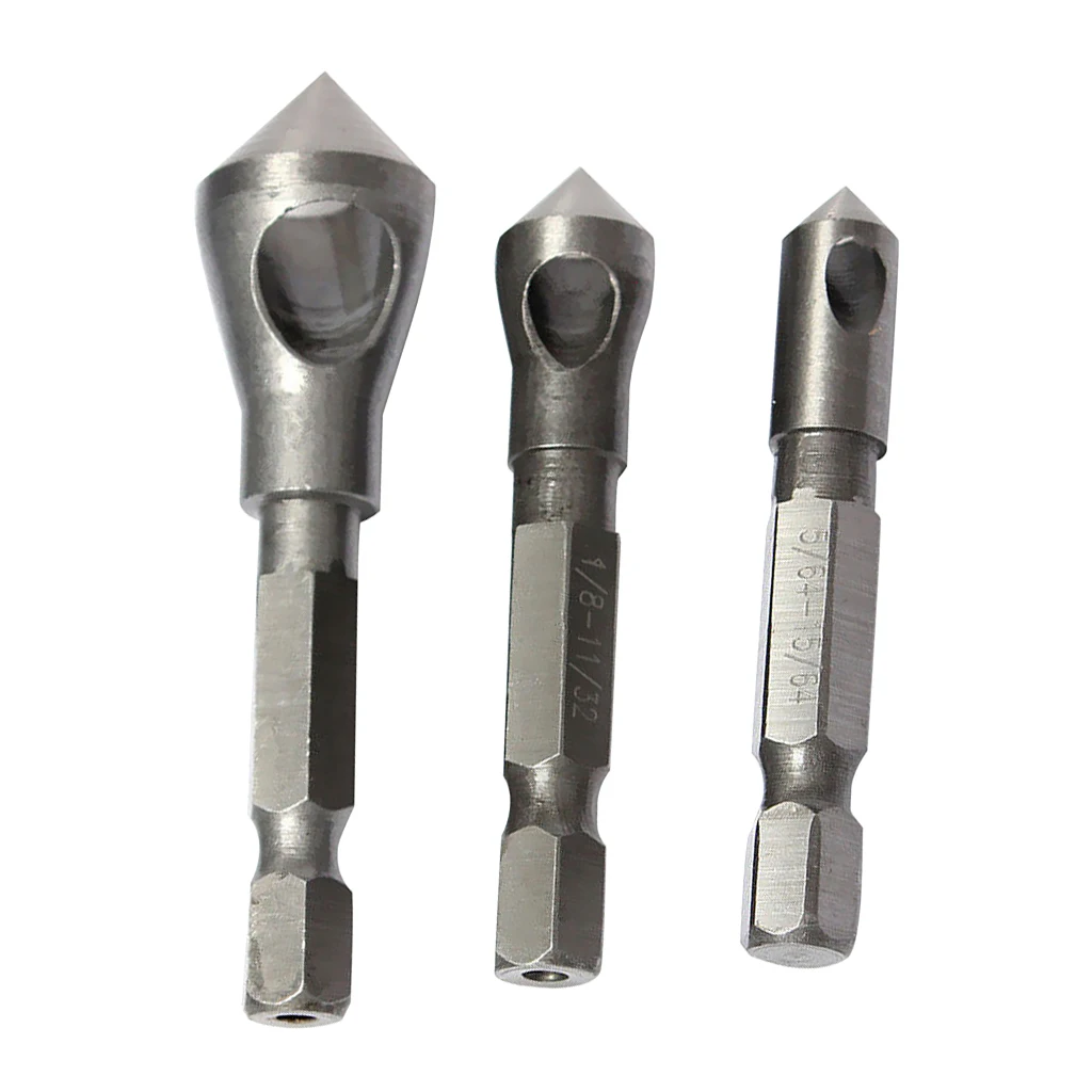 Set of 3pcs Countersink Tapered Deburring Tips Chamfering for