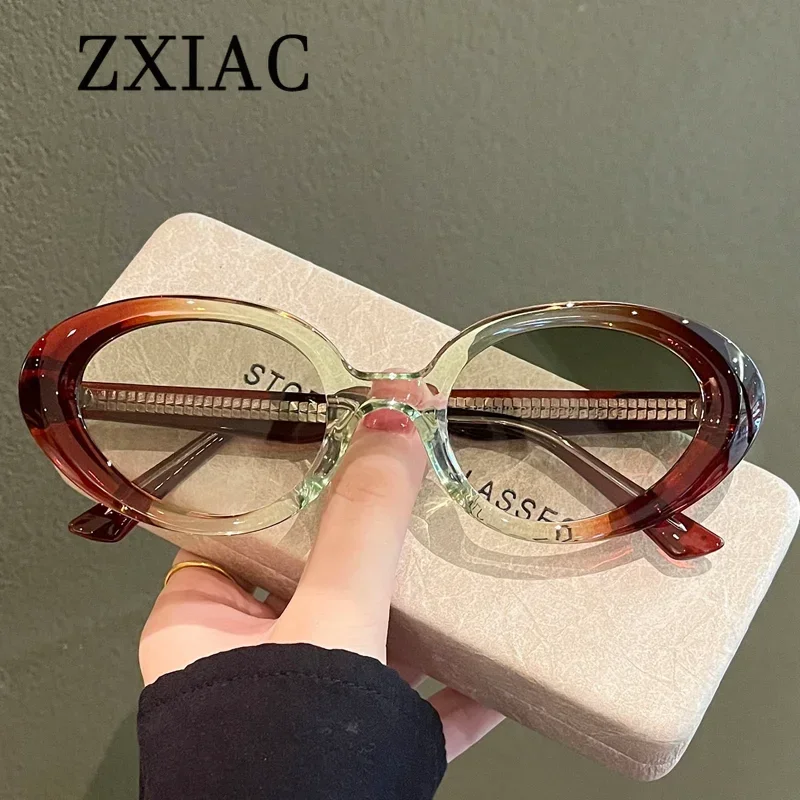 ZXIAC Retro Oval Flat Insert Sunglasses Woman Trendy Narrow Eyeglasses TR Small Frame Vintage Sun Glasses for Men Gafas De Sol