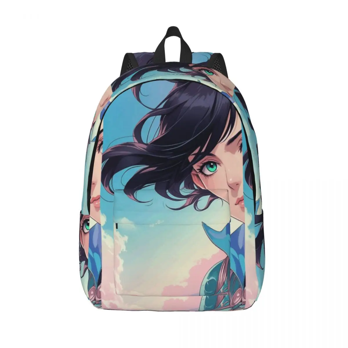 

Аниме с зелеными глазами и красивыми волосами. Простой и стильный рюкзак. Холщовая сумка-рюкзак.