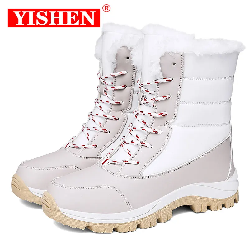 YISHEN Snow Boots For Women Snowproof Faux Fur Lined Warm Winter Booties Cotton Shoe Mid Calf Boot For Girls Bottes De Neige