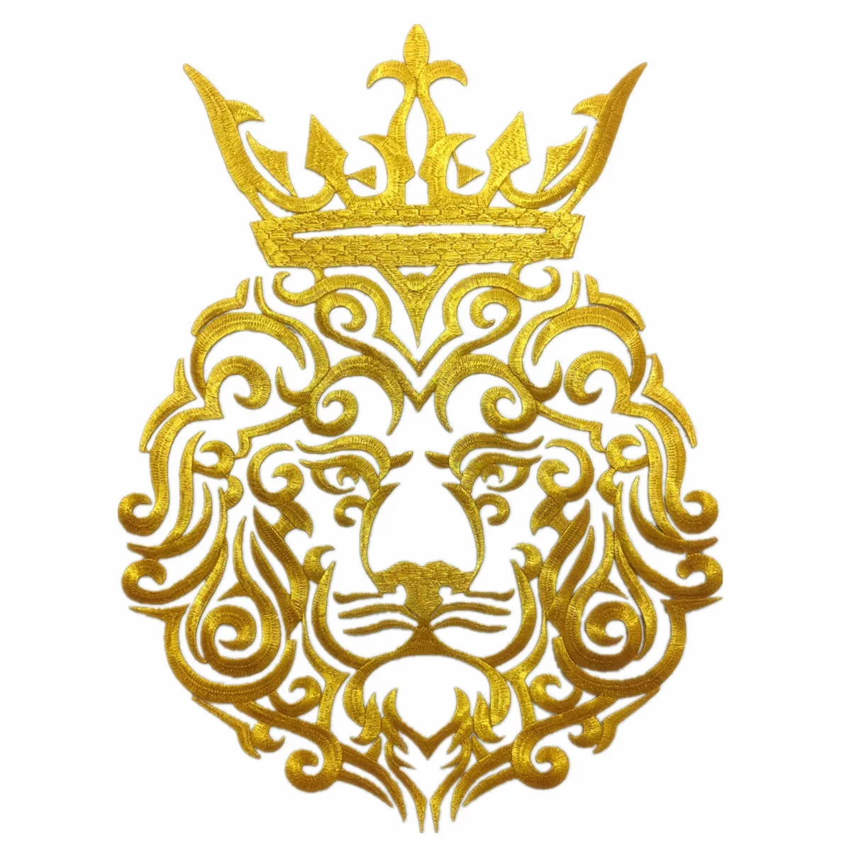 45CM Big Size Animal Tiger Face with Crown Gold Thread Embroidered Hollow out Cosplay Costumes Garment Patch Iron On European