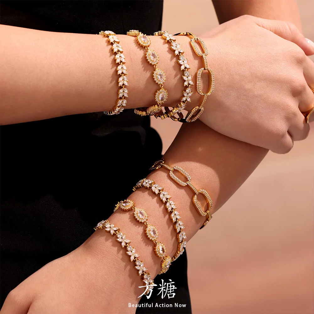 

Keen on Stainless Steel Geometric Super Sparkling Diamond Bracelet Handmade Zircon Exquisite Color Preserving Women's Jewelry