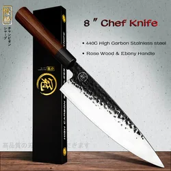 Grandsharp 8 Inch Chef Knife High Carbon 440C Stainless Steel Kitchen Knives Sharp Butchers Gyutou Knife Meat Slicing Cutlery