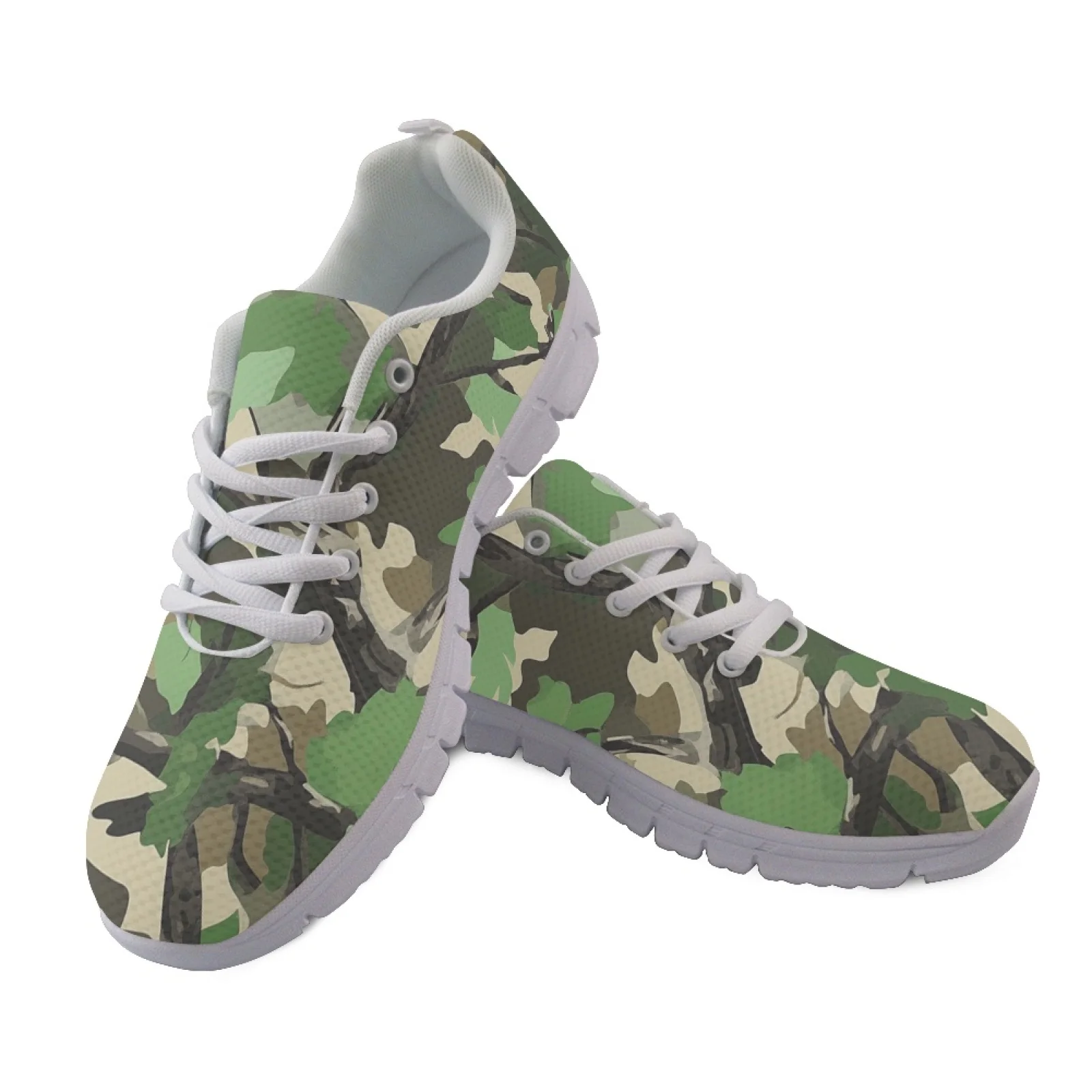Coloranimal Camo Tree Print Mesh Trainers Breathable Flat Mens Lace Up Athletic Trainers for Running