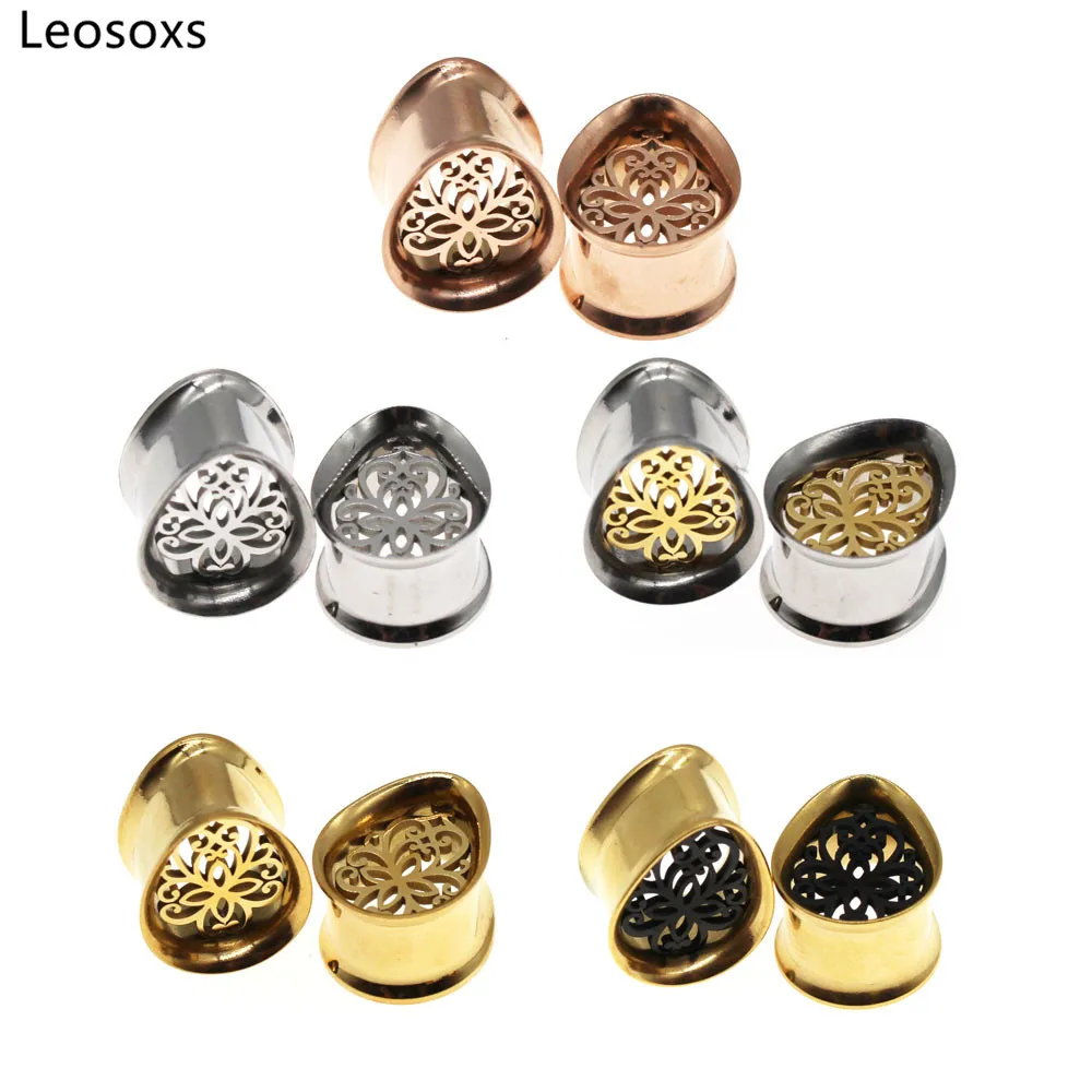 

Leosoxs 1 Pair Stainless Steel Ear Gauges Plugs Water Drop Double Flared Tunnels Stretcher Body Piercing Fashion Jewelry New