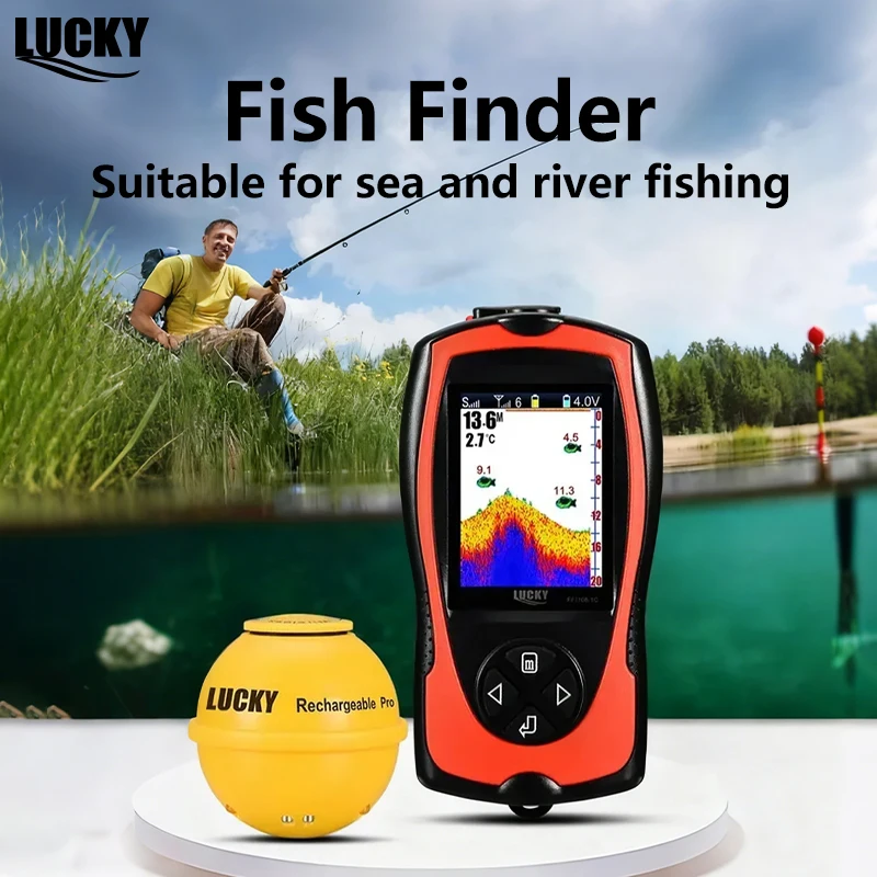

LUCKY FF1108-1CWLA Sonar Fish Finder Portable Wireless Rechargeable Echo Sounder 45M Water Depth Sensor for Fishing
