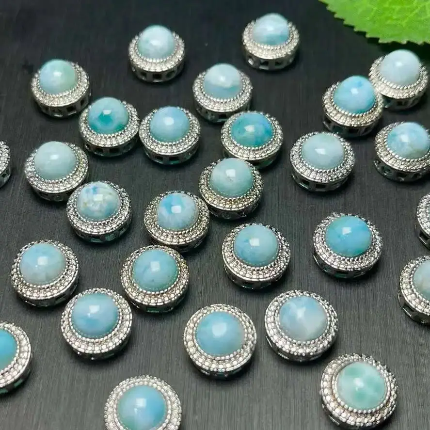 Natural Larimar Mini Pendant Round Shape Making Jewelry Bracelet Mini Charm Beads Accessory