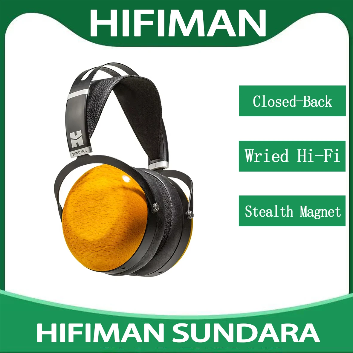 HIFIMAN SUNDARA Closed-Back Over-Ear Planar Magnetic Wired Hi-Fi Headphones with Stealth Magnet Design, Wood Ear Cups