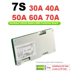 30A 40A 50A 60A 70A 7S 24V Li-ion Lithium BMS Battery Protection Board NMC 3.7V Cell Balanced Common Port Drop Line Protection
