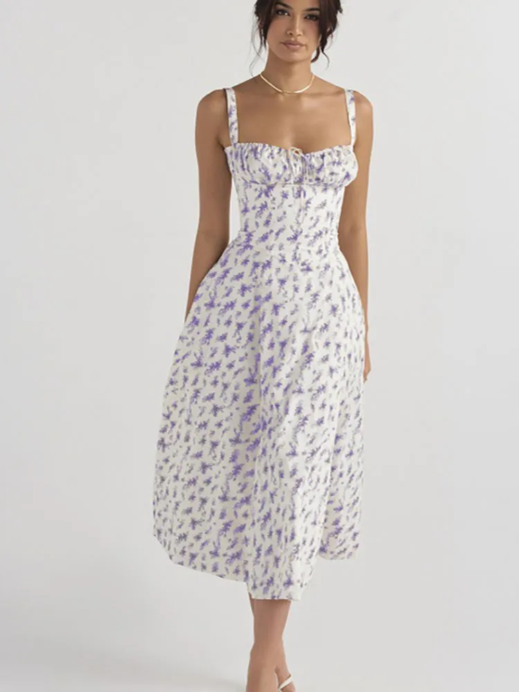 Sommer-Freizeit-Pendler-Temperament, einfarbig, modisches High-End-Blumen-Hosenträgerkleid