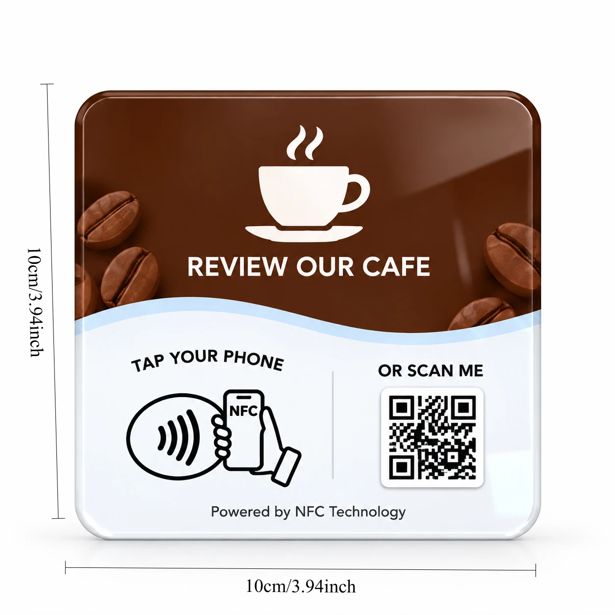 NFC 215 Google Review QR Code Stand Square Acrylic Programmable 13.56MHz NFC Table Sign for Retail Stores