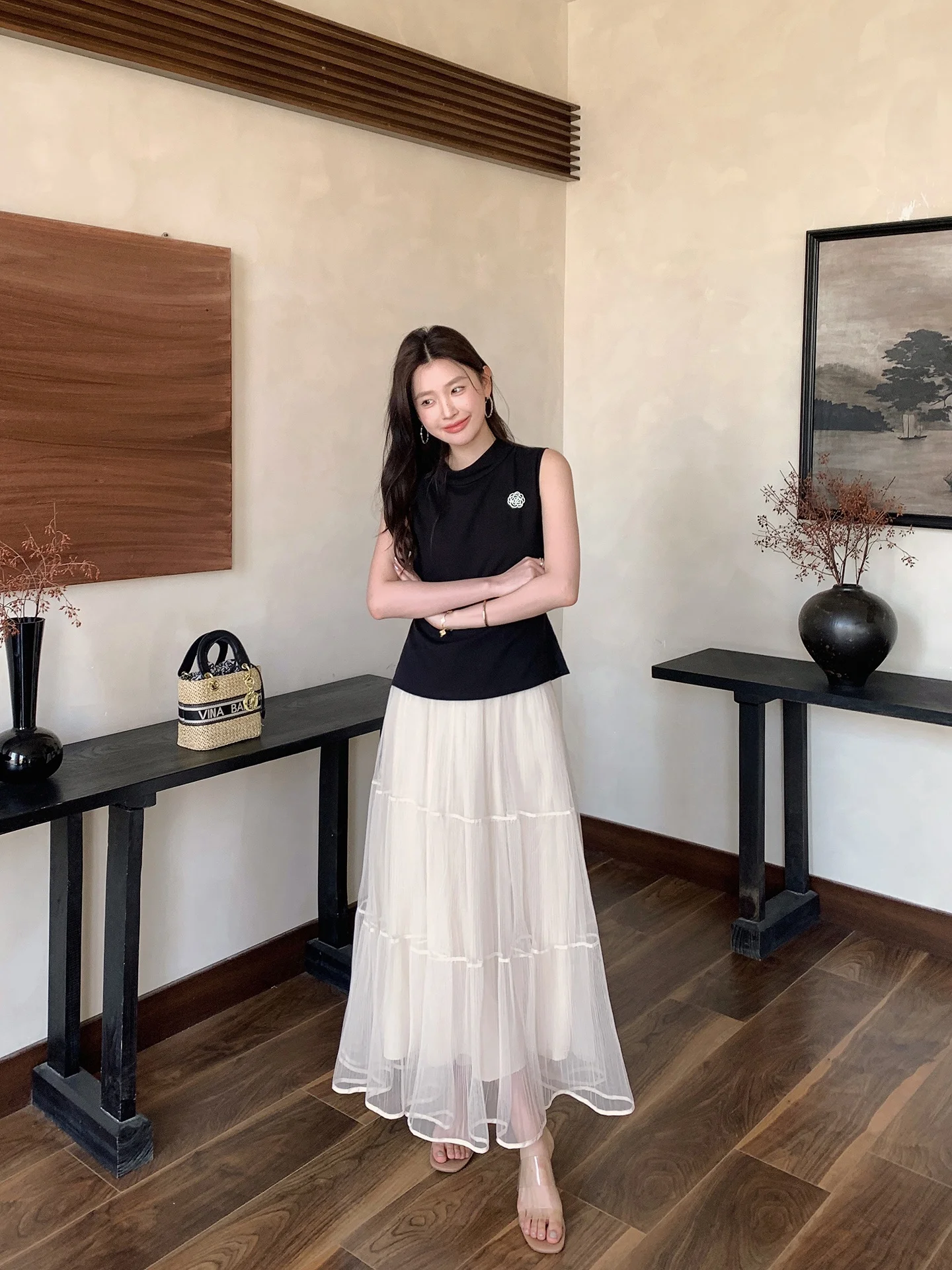 

Элегантная городская юбка-миди Ms.Daoge с высокой талией, утягивающая, из сетчатой ткани, дышащая, приятная к телу, из полиэфирного волокна