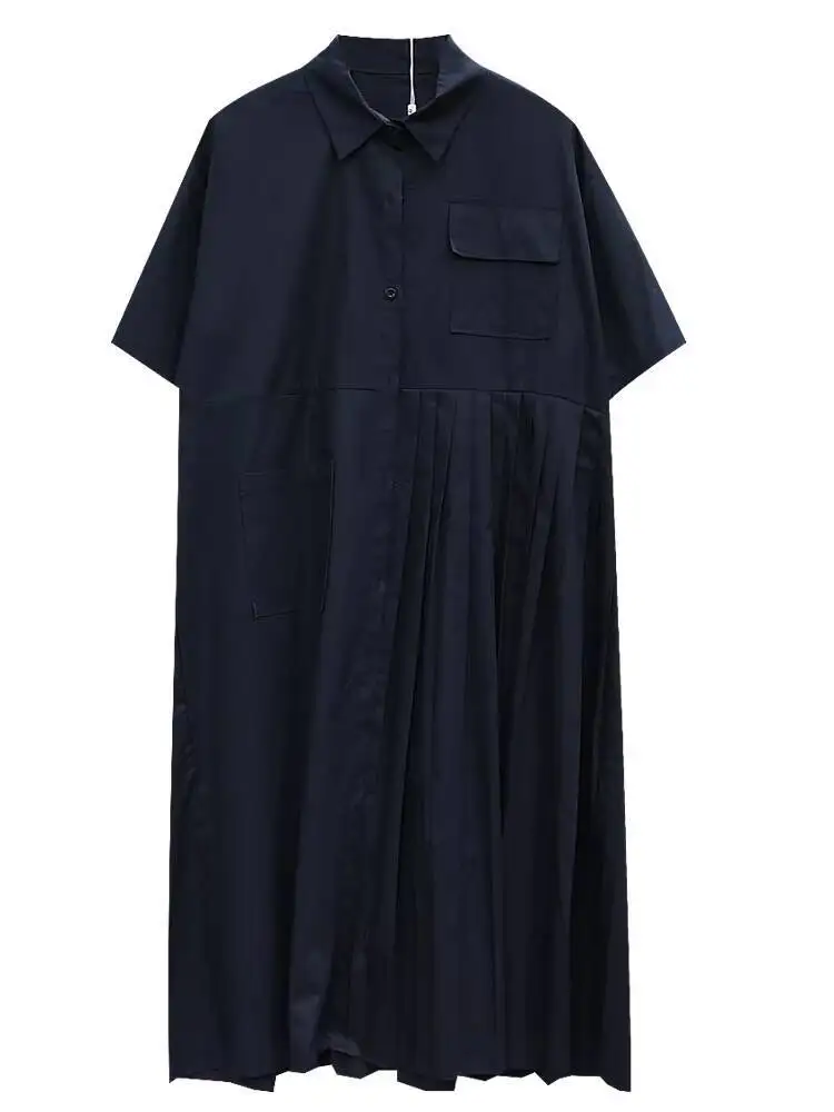 Abito da donna camicia gonna estate nuovo risvolto pieghettato monopetto Design moda tendenza Casual abito allentato