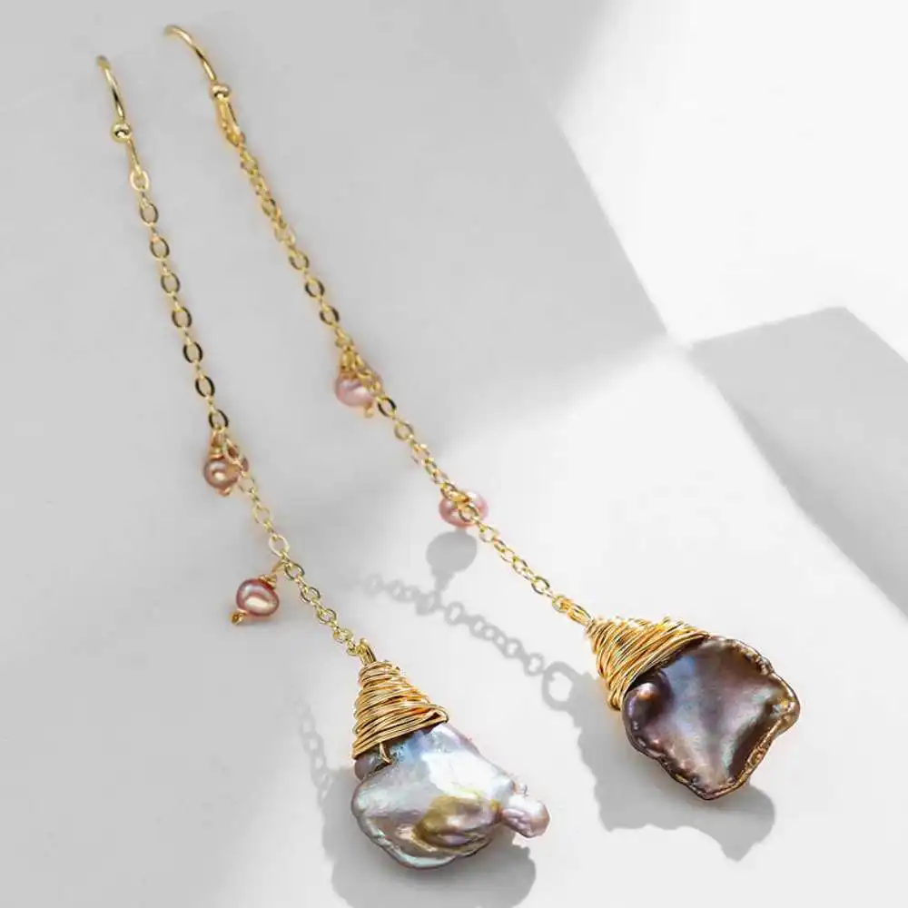 

Серьги-подвески в стиле барокко с натуральным пресноводным культивированным цветным жемчугом, драгоценными камнями, кристаллами и бриллиантами, для свадебных торжеств, современные, женские, платиновые