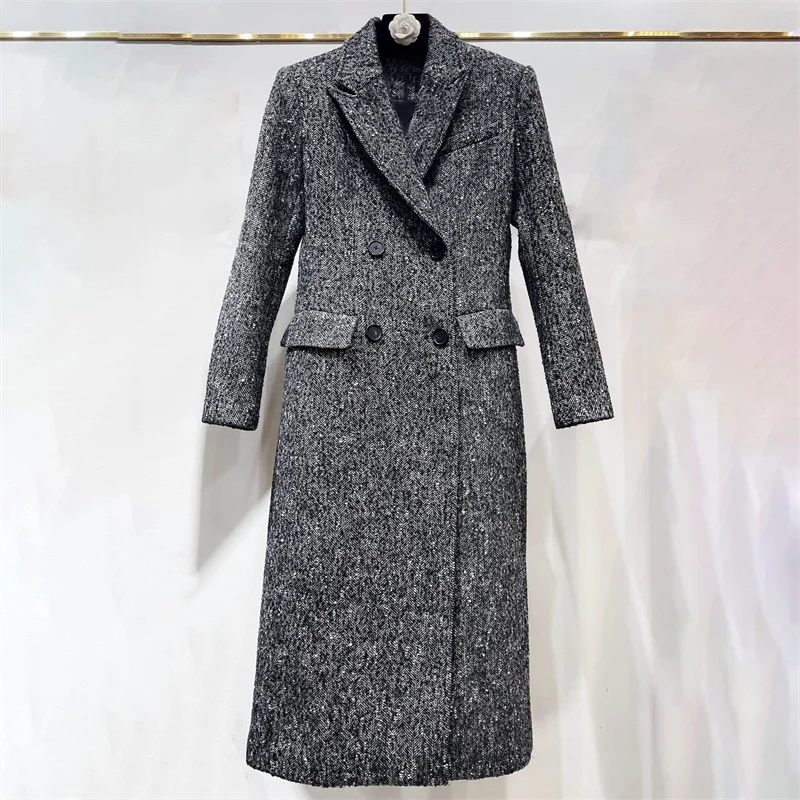 

Women winter coats 2025 New Double breasted slim fit women's windbreaker Fine plaid wool blend women's trench coat outerwears