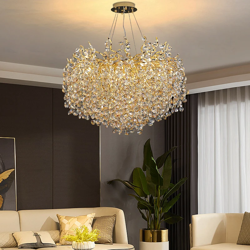 Modern Luxury Crystal Chandelier Villa Dining Room Living Room Bedroom High-end Lighting Home Decor Glossy Round Led Chandelier