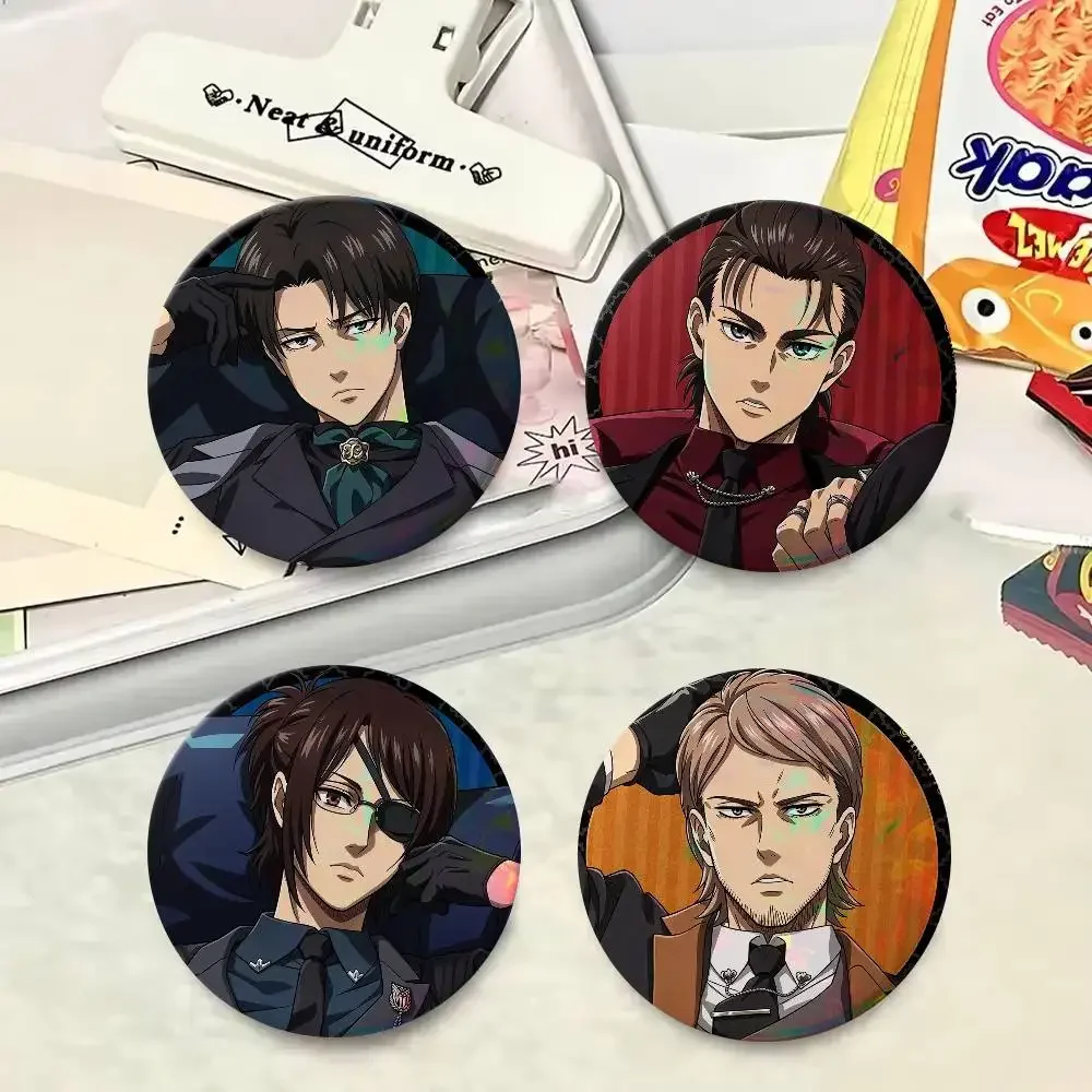 Anime Attack on Titan Eren Jaeger Levi Ackerman Badge  Round Plastic Brooch Clothes Decorative Pins Jewelry Gifts for Friends