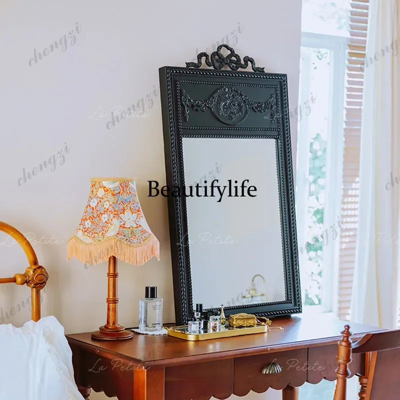 C178 Medieval carved full-length mirror, retro makeup mirror, wall-mounted entrance, home bedroom, living room full-body mirror