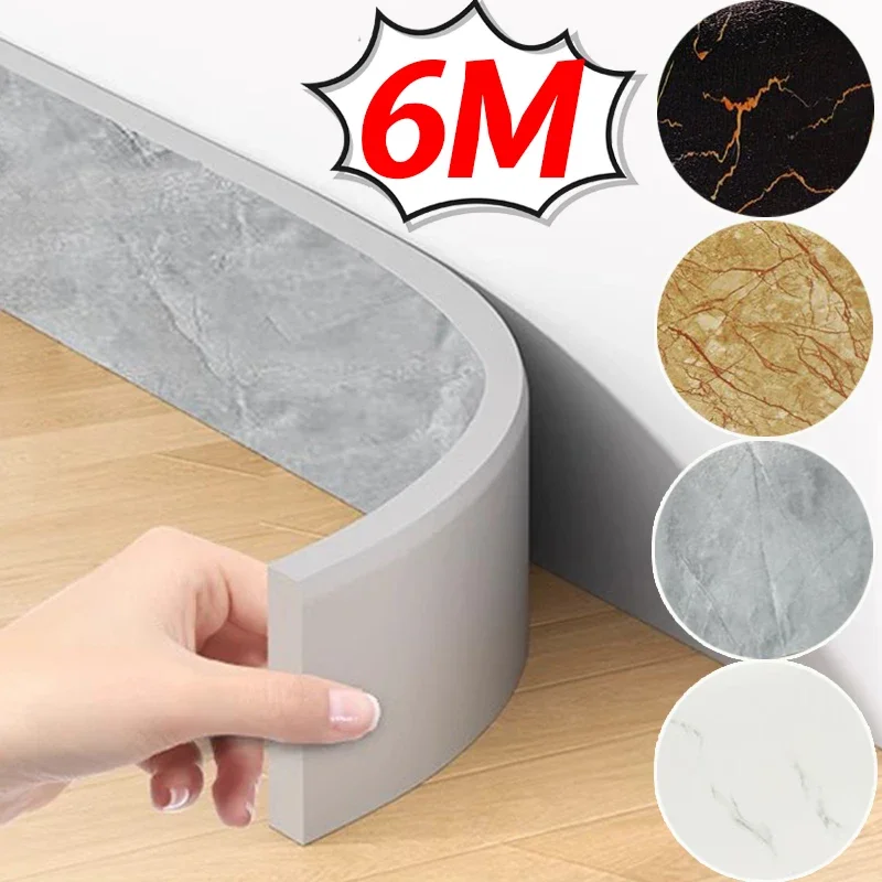 6/2M Marble Striped Skirting Line Waterproof Self Adhesive 3D Wall Sticker Thickened Anti-collision Corner Line Home Decoration