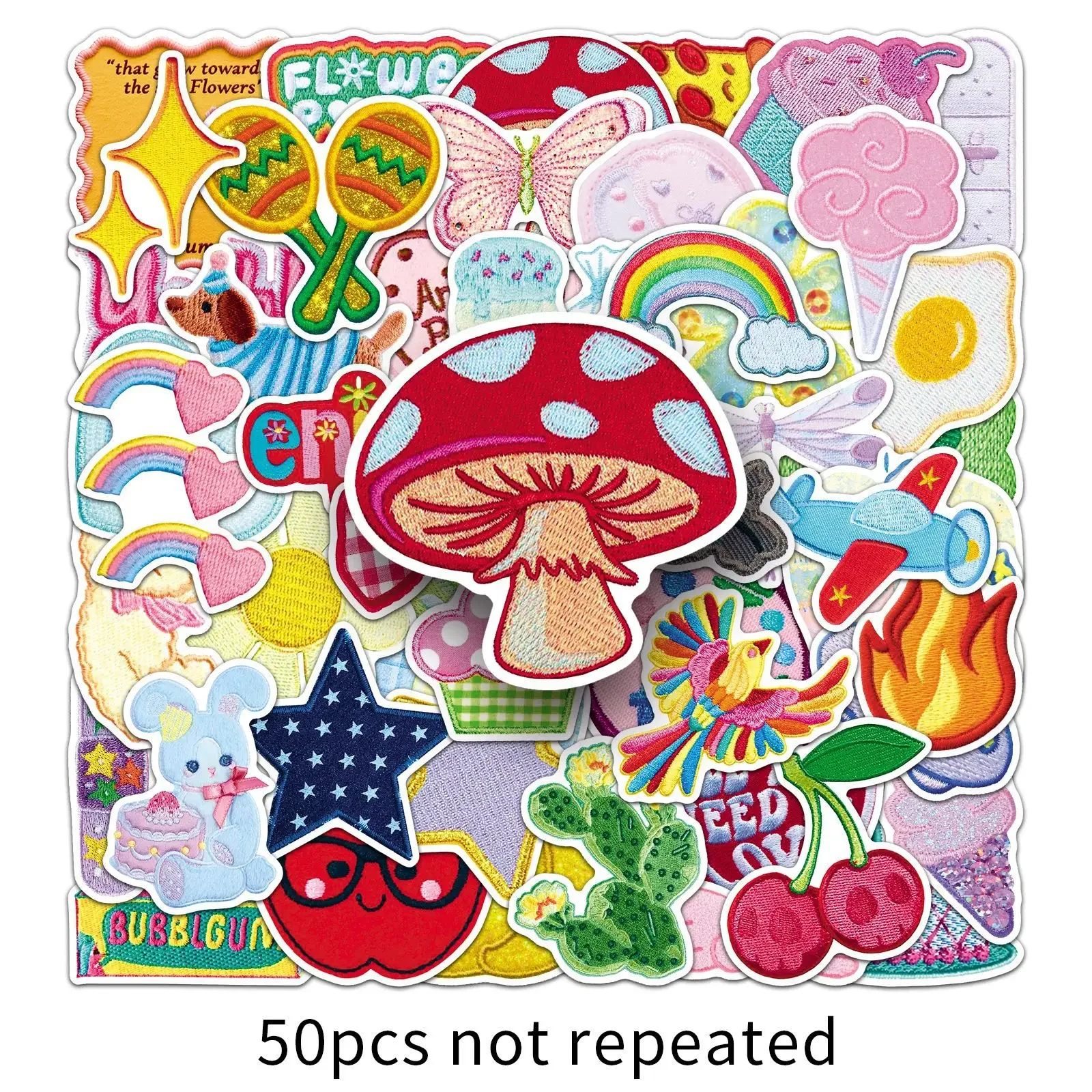 

10/50PCS Embroidered Fabric Art Graffiti Stickers Childhood Memories Cartoon Decal Notebook Phone Guitar Cup Classic Kid Toys