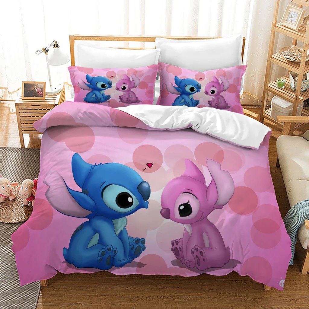 Juego de ropa de cama de Disney Stitch, adecuado para niños y adultos, 3 piezas, 1 edredón, manta de poliéster impresa en 3D