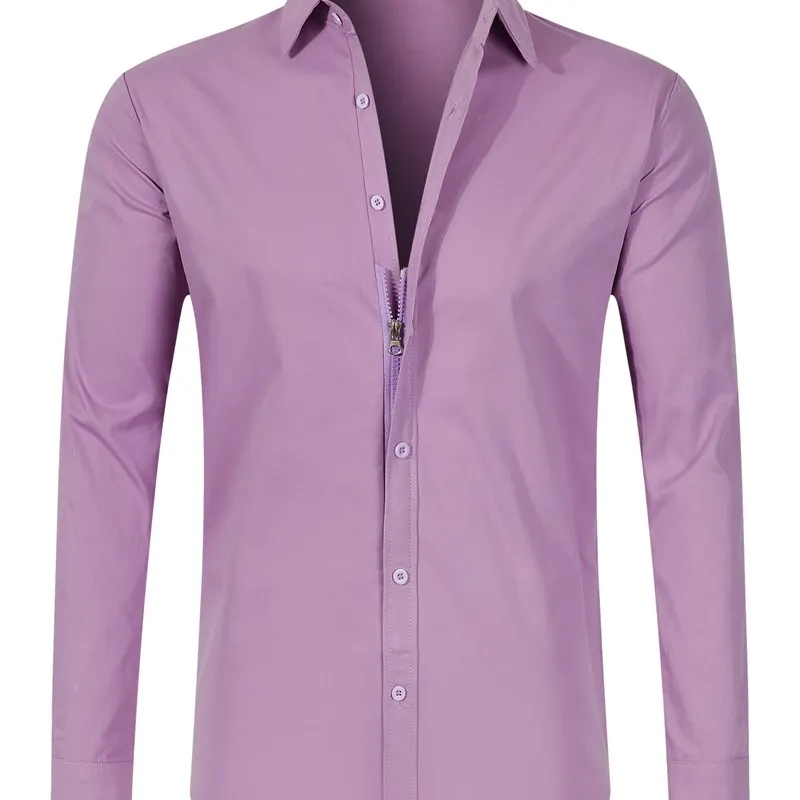Men's Business Casual Slim Fit Cotton Shirt All Seasons Wearable Long Sleeve Stand Collar Inner Wear Fleece Lined Thickened