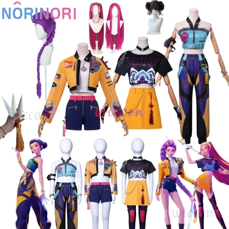 

Huntrix Rumi Mira Zoey Косплей Костюм Парик Сценическая Униформа Топ Юбка KPOP Superstar Охотники Демонов Размер 130 см Женский Комплект Хэллоуин