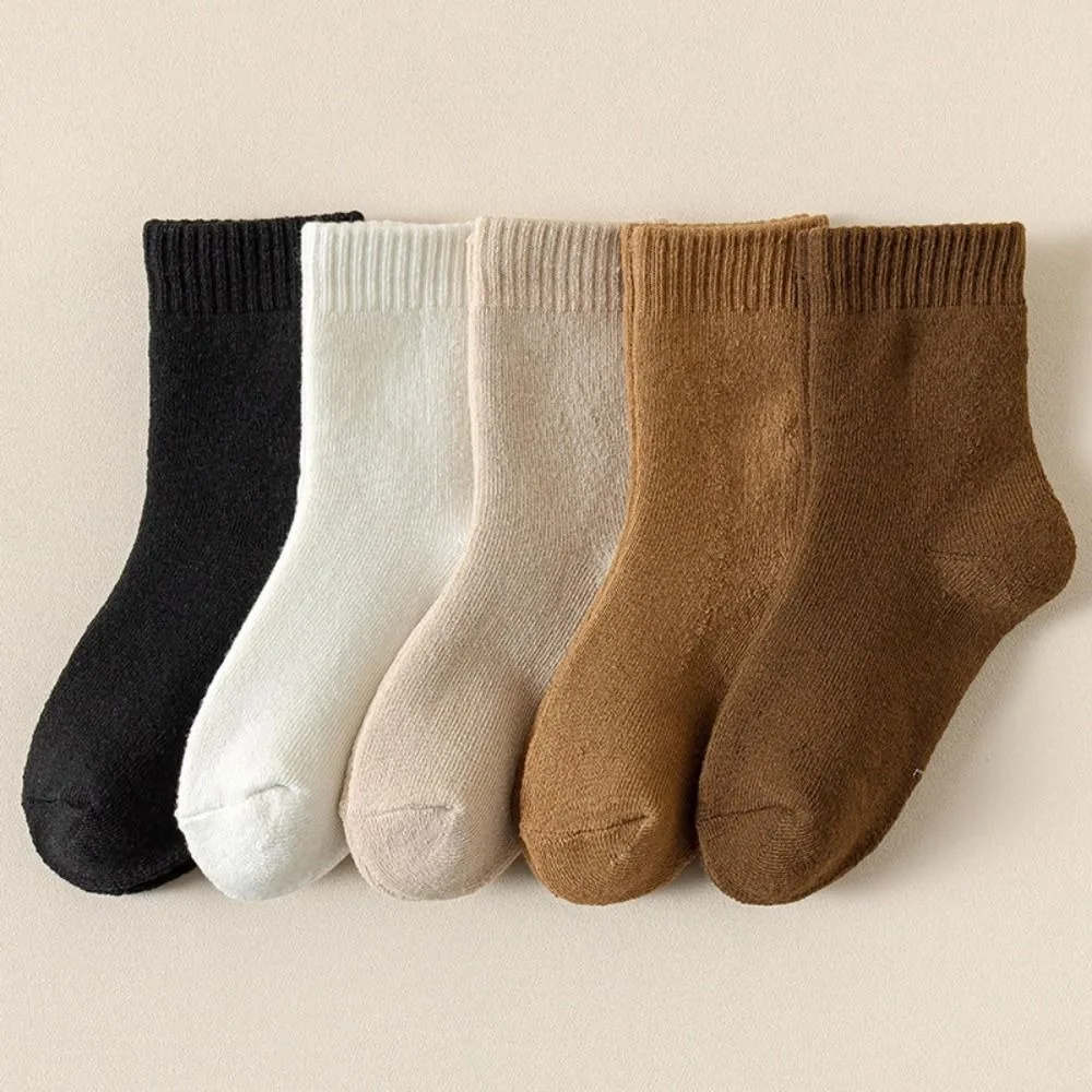 5Pairs Short Tube Kids Thicken Socks Sleeping Warm Girls Floor Plush Socks Hosiery Cute Children's Winter Socks Children