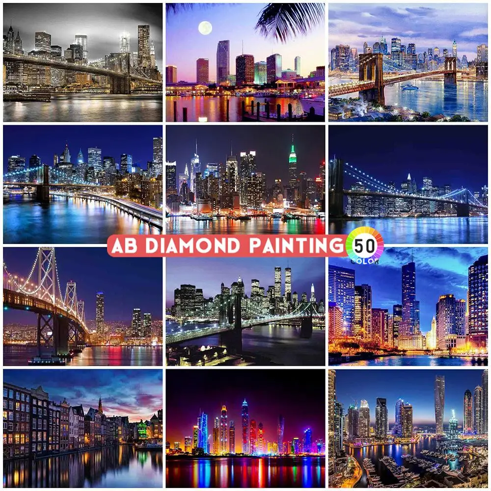 

Diamond Painting 5D AB City Mosaic Embroidery Night Scene Rhinestone Picture Landscape Kit Home Decor DIY Wall Sticker