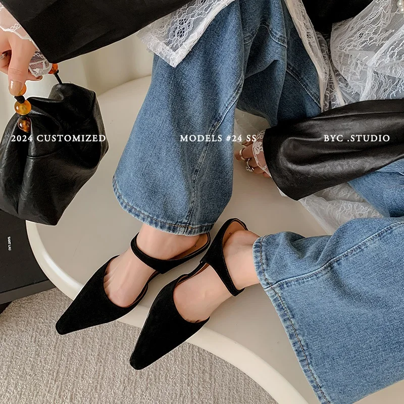 Spring Simple Shoes Woman Real Leather Sheepsuede Soft Flats Basic Style Mules Girls Big Toe Mullers Casual Slippers Daily Wear