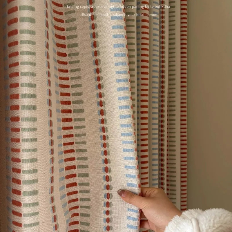 Colorful Korean-style Blackout for Kids' Rooms French Pink Woven Texture Dopamine Curtains for Living Dining Room Bedroom