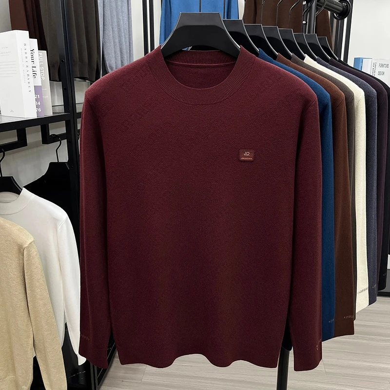 Modischer, trendiger Herren-Strickpullover mit Rundhalsausschnitt in Uni-Farbe, hautfreundlich, langärmelig, für Herbst und Winter, Business-Casual-Herrenbekleidung – Detail 11