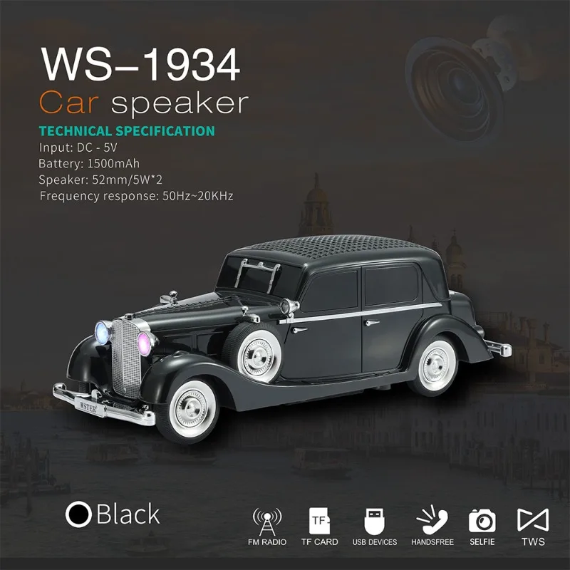 Pop WS-1934 Wireless Car Shape Sound Box Multifunction Music Player Bluetooth Speaker Fm Radio Portable Vintage Stereo Caixa De