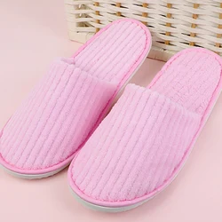 2024 Solid Color Coral Fleece Slippers For Men Women Non-slip Disposable Slippers Home Travel SPA Slippers Party Indoor Footwear