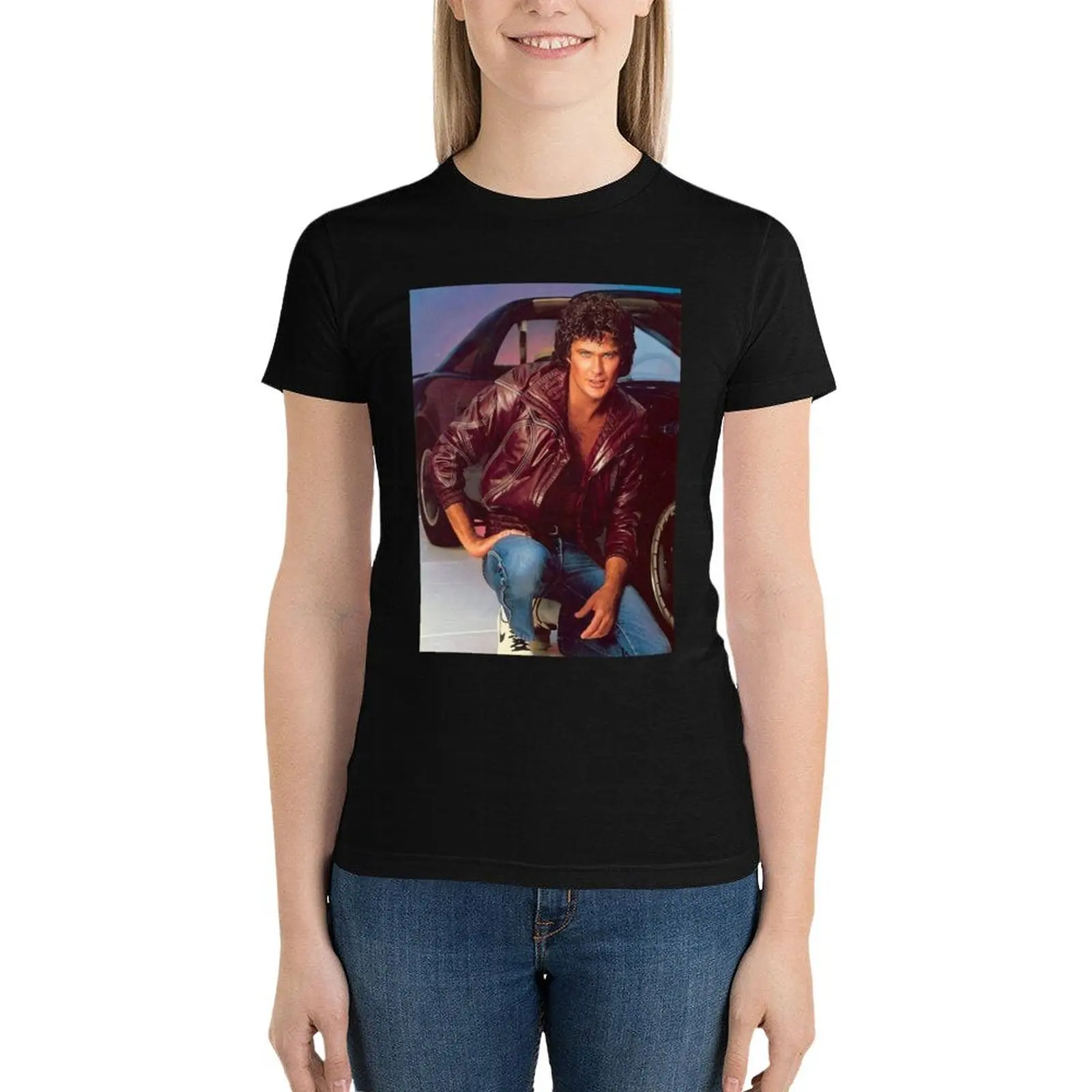 Camiseta de David Hasselhof para mujer, ropa de anime negra, camisetas